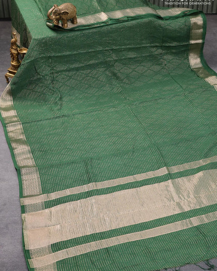 Chinon silk saree green with allover geometric zari weaves and zari woven border with pichwai printed blouse - {{ collection.title }} by Prashanti Sarees
