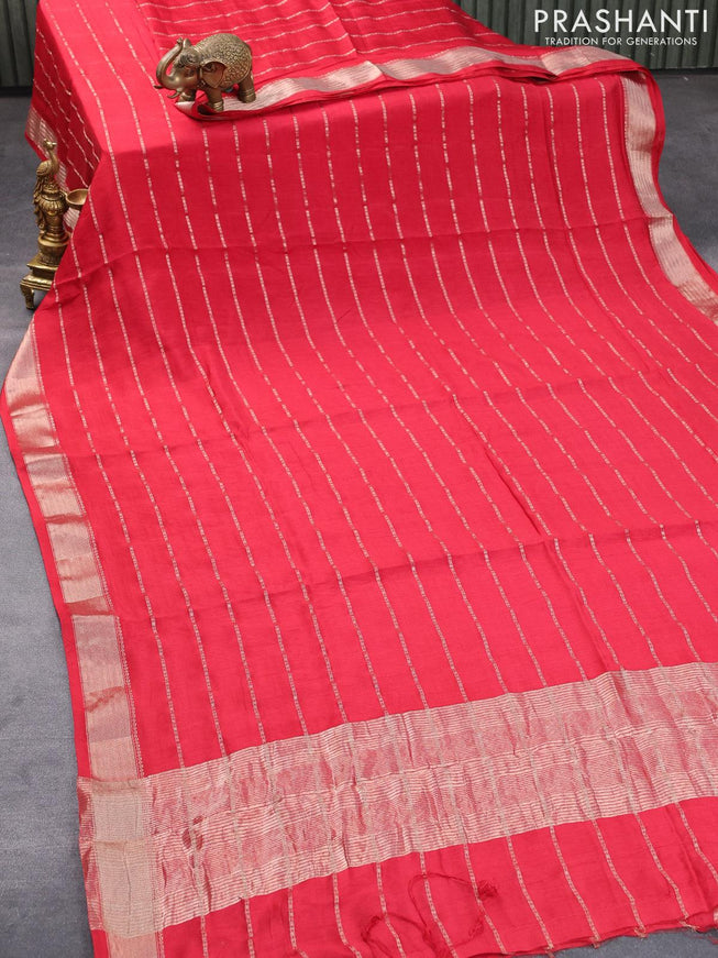 Chinon silk saree red with allover zari woven stripes pattern and zari woven border with pichwai printed blouse - {{ collection.title }} by Prashanti Sarees