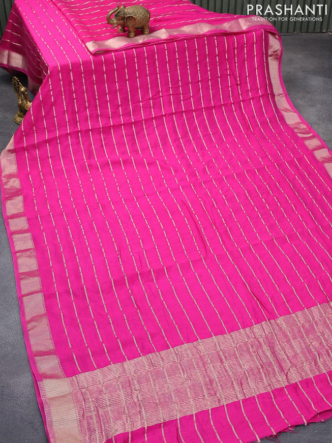 Chinon silk saree pink with allover zari woven stripes pattern and zari woven border with pichwai printed blouse - {{ collection.title }} by Prashanti Sarees