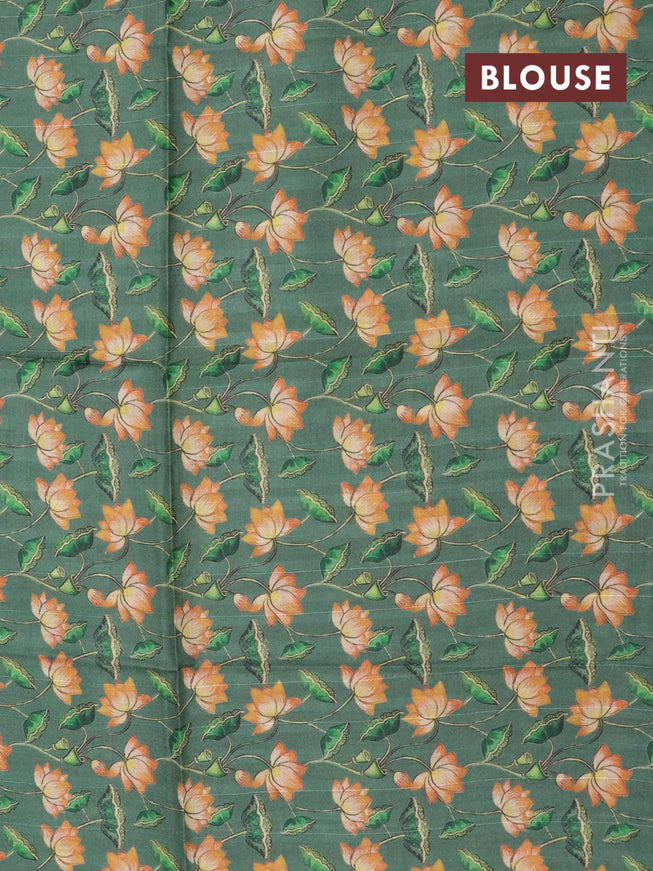Chinon silk saree green with allover zari woven stripes pattern and zari woven border with pichwai printed blouse - {{ collection.title }} by Prashanti Sarees