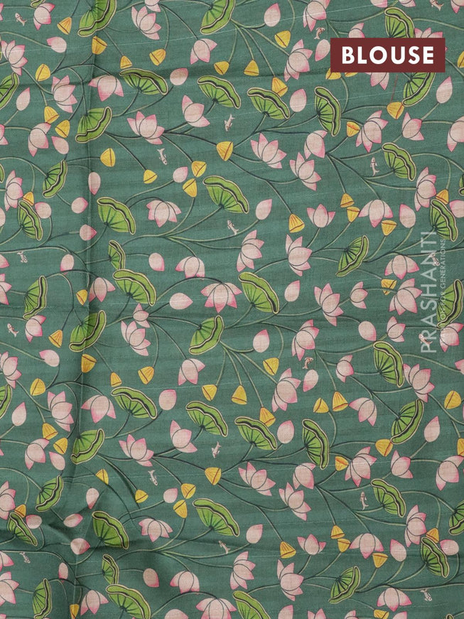 Chinon silk saree green with allover zari checked pattern and zari woven border with pichwai printed blouse - {{ collection.title }} by Prashanti Sarees