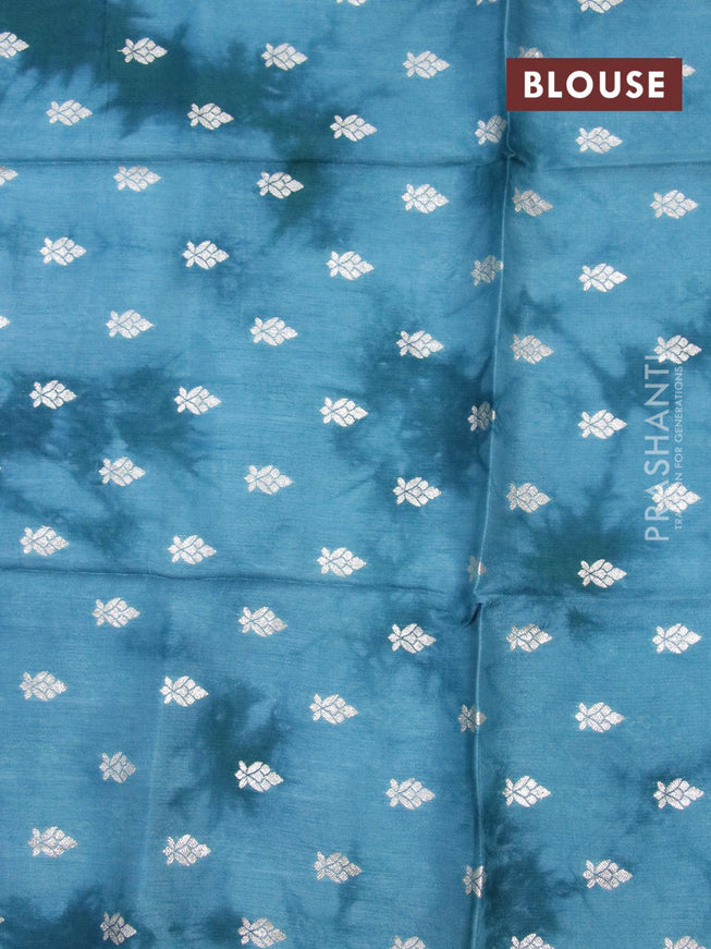 Semi dola saree peacock green with allover zari checked pattern and floral zari woven border with tie & dye zari butta blouse - {{ collection.title }} by Prashanti Sarees