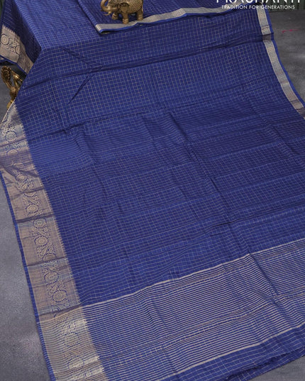 Semi dola saree blue with allover zari checked pattern and floral zari woven border with tie & dye zari butta blouse - {{ collection.title }} by Prashanti Sarees