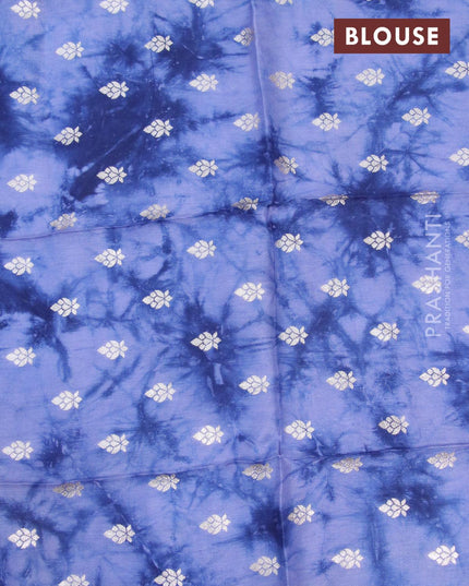 Semi dola saree blue with allover zari checked pattern and floral zari woven border with tie & dye zari butta blouse - {{ collection.title }} by Prashanti Sarees