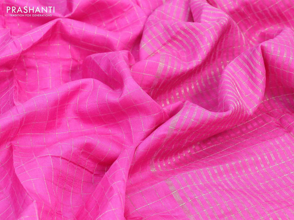 Semi dola saree pink with allover zari checked pattern and floral zari woven border with tie & dye zari butta blouse - {{ collection.title }} by Prashanti Sarees