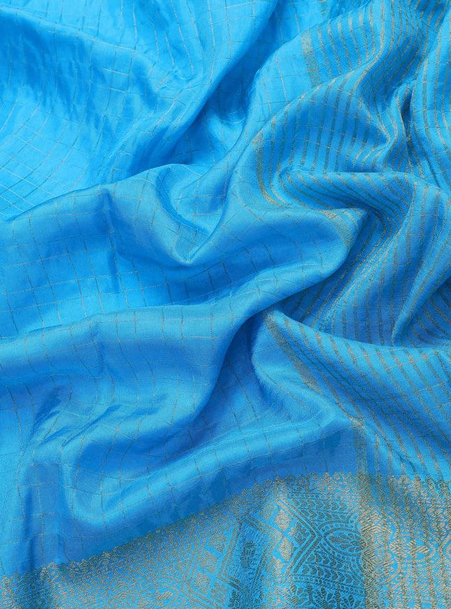 Dola silk saree light blue and green with zari checked pattern and zari woven border with embroidery work blouse - {{ collection.title }} by Prashanti Sarees