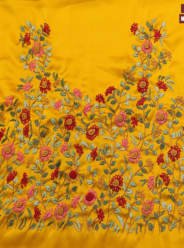 Dola silk saree black and yellow with zari checked pattern and zari woven border with embroidery work blouse - {{ collection.title }} by Prashanti Sarees