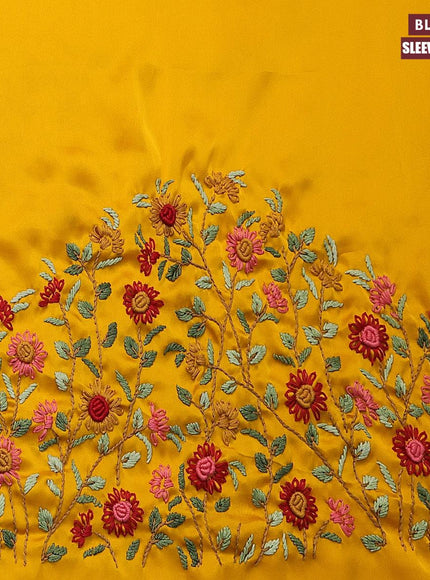 Dola silk saree black and yellow with zari checked pattern and zari woven border with embroidery work blouse - {{ collection.title }} by Prashanti Sarees