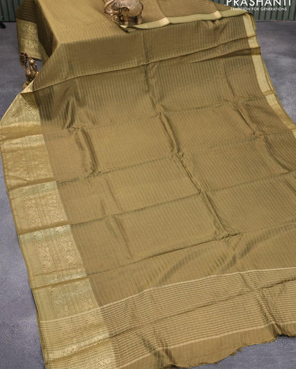 Dola silk saree sap green and red with allover zari woven stripes pattern and zari woven border with embroidery work blouse - {{ collection.title }} by Prashanti Sarees