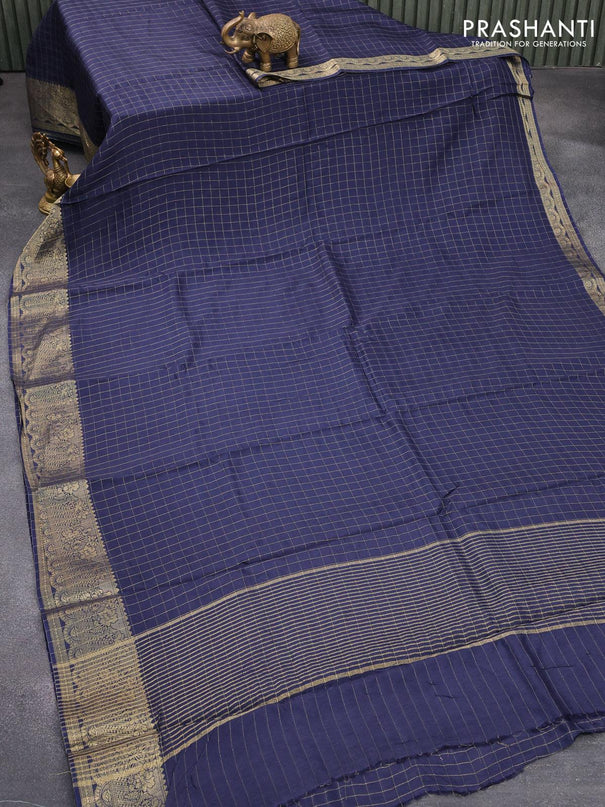 Dola silk saree dark blue and red with zari checked pattern and zari woven border with embroidery work blouse - {{ collection.title }} by Prashanti Sarees