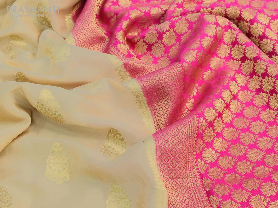 Pure mysore silk saree cream and pink with zari woven buttas and zari woven border - {{ collection.title }} by Prashanti Sarees