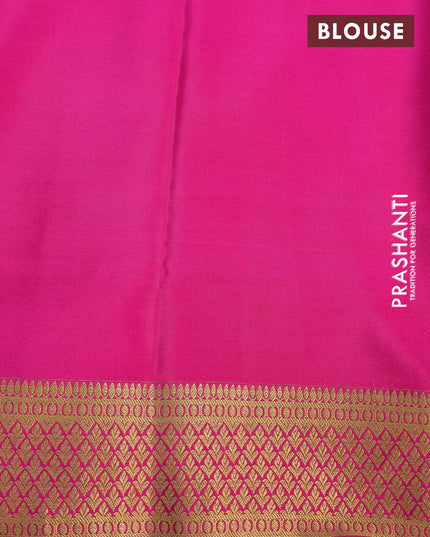 Pure mysore silk saree teal blue and pink with plain body and zari woven border - {{ collection.title }} by Prashanti Sarees