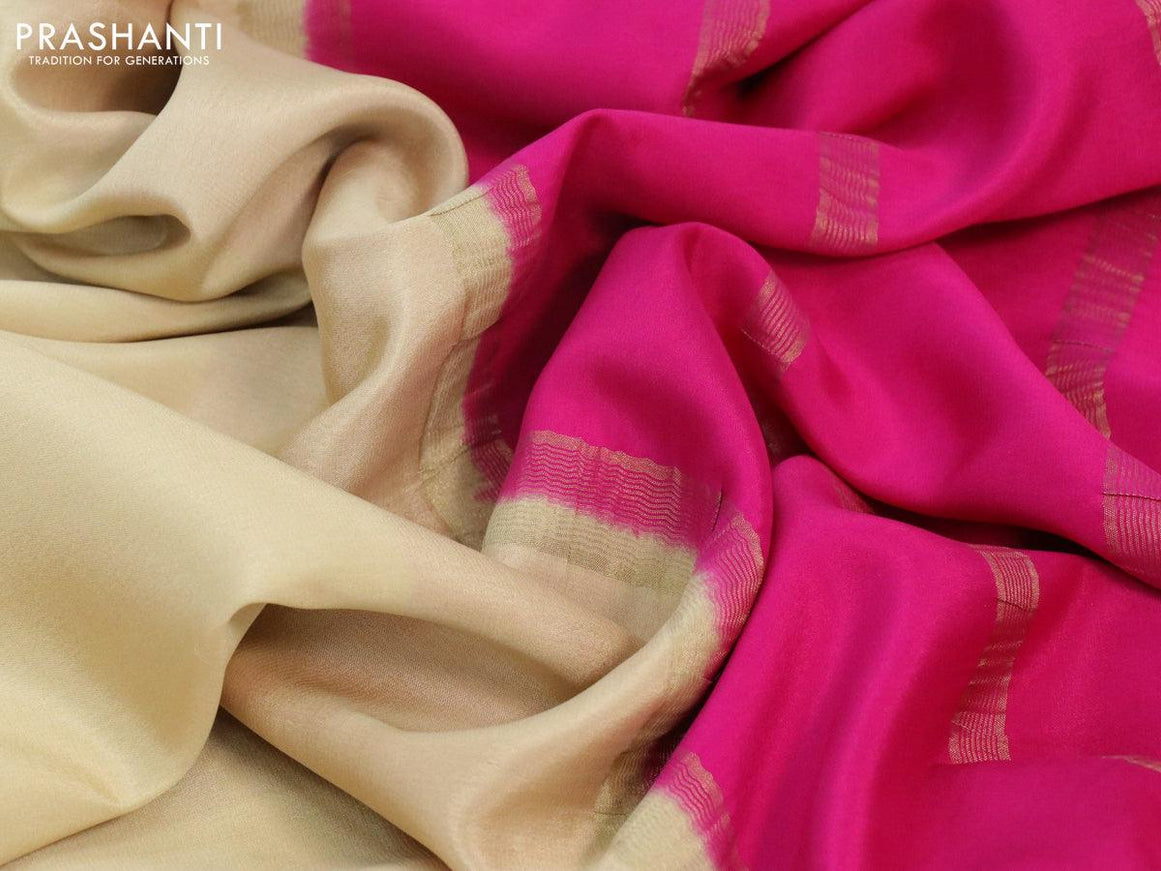 Pure mysore silk saree sandal and pink with plain body and zari woven border - {{ collection.title }} by Prashanti Sarees