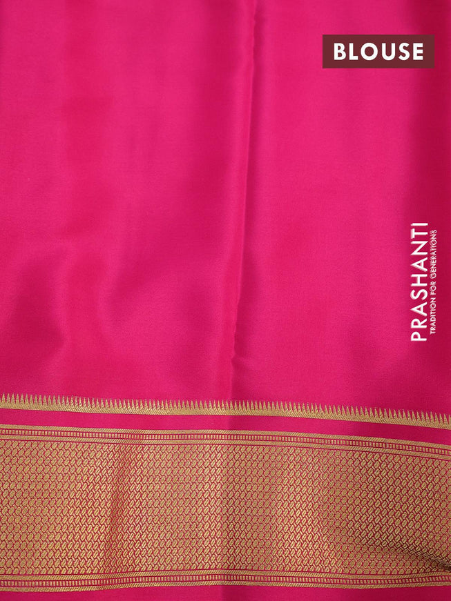 Pure mysore silk saree orange and pink with plain body and zari woven border - {{ collection.title }} by Prashanti Sarees