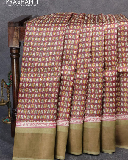 Pure tussar silk saree maroon and elaichi green with allover floral prints and zari woven border - {{ collection.title }} by Prashanti Sarees