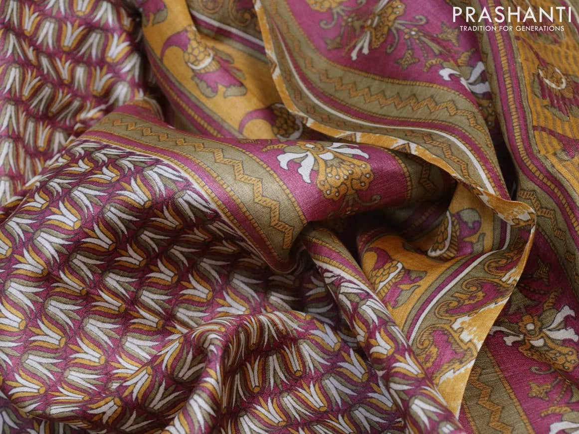 Pure tussar silk saree maroon and elaichi green with allover floral prints and zari woven border - {{ collection.title }} by Prashanti Sarees