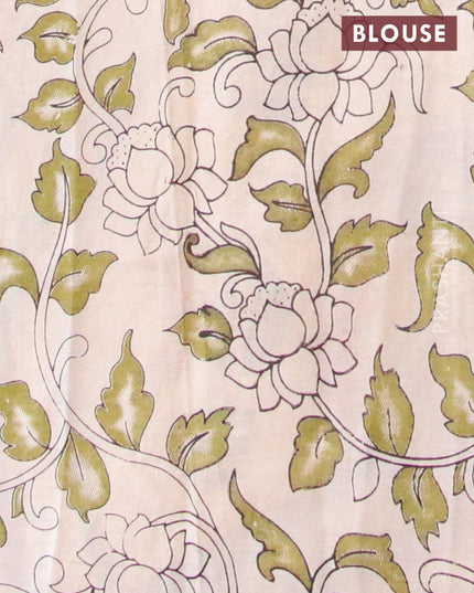 Kalamkari semi silk saree cream and mehendi green with allover prints and printed border - {{ collection.title }} by Prashanti Sarees