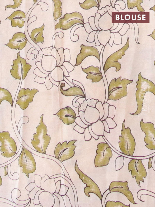 Kalamkari semi silk saree cream and mehendi green with allover prints and printed border - {{ collection.title }} by Prashanti Sarees