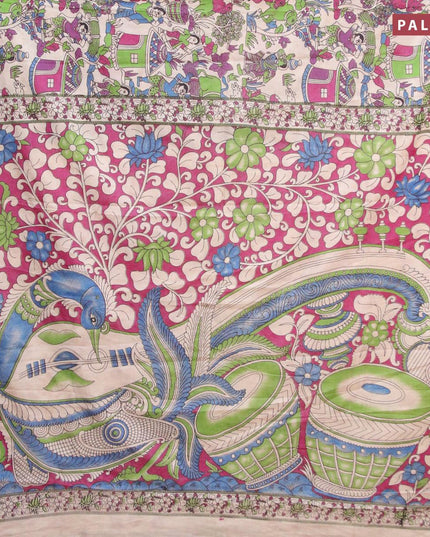 Kalamkari semi silk saree cream and magenta pink with allover prints and printed border - {{ collection.title }} by Prashanti Sarees