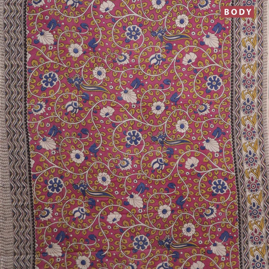 Kalamkari semi silk saree magenta pink and beige with allover prints and printed border - {{ collection.title }} by Prashanti Sarees