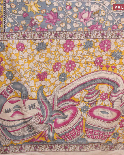 Kalamkari semi silk saree grey and yellow with allover prints and printed border - {{ collection.title }} by Prashanti Sarees