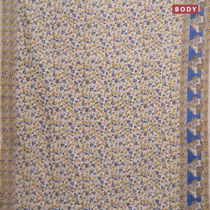 Kalamkari semi silk saree cream and blue with allover prints and printed border - {{ collection.title }} by Prashanti Sarees