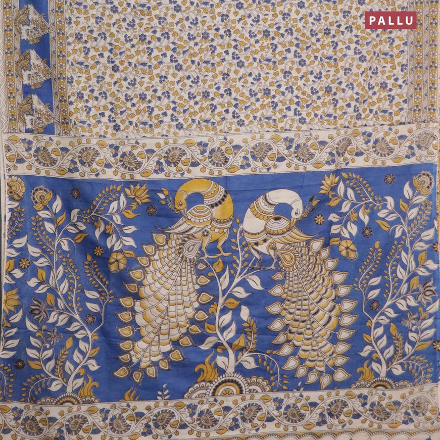Kalamkari semi silk saree cream and blue with allover prints and printed border - {{ collection.title }} by Prashanti Sarees