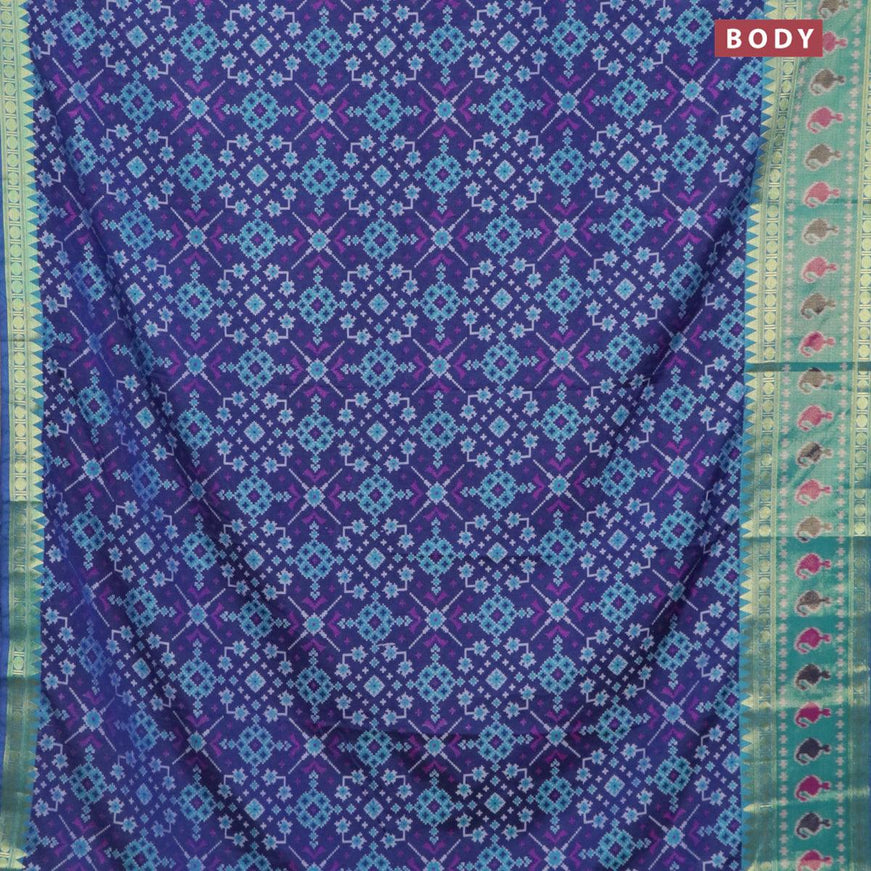 Semi tussar saree dark blue and blue with allover ikat prints and zari woven ikat border - {{ collection.title }} by Prashanti Sarees