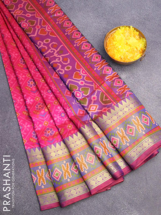 Semi tussar saree pink and dual shade of blue with allover ikat prints and zari woven ikat border - {{ collection.title }} by Prashanti Sarees