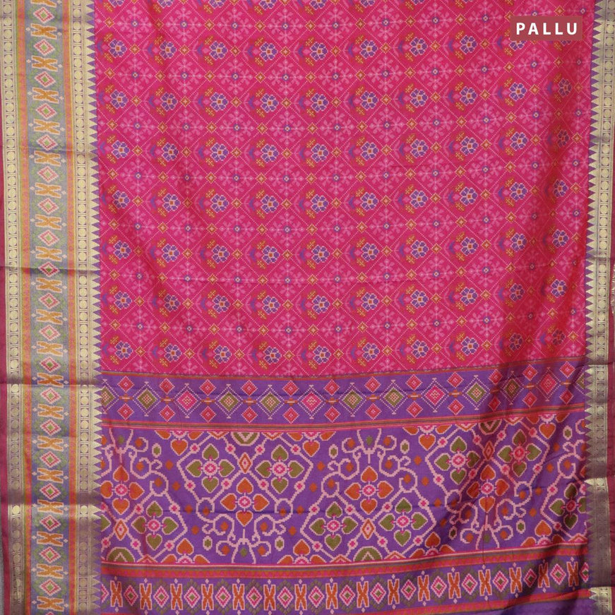 Semi tussar saree pink and dual shade of blue with allover ikat prints and zari woven ikat border - {{ collection.title }} by Prashanti Sarees
