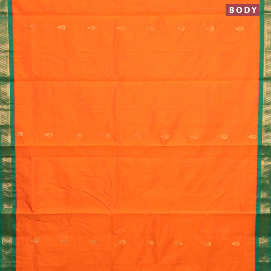 10 yards roopam silk saree orange and green with zari woven buttas and annam zari woven border without blouse