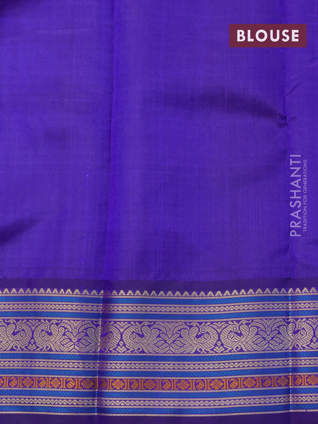 Pure kanjivaram silk saree dual shade of bluish green and blue with thread woven buttas and thread woven border zero zari