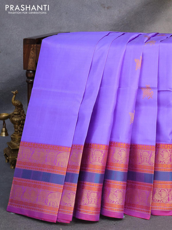 Pure kanjivaram silk saree blue and dual shade of purple with thread woven buttas and thread woven border zero zari - {{ collection.title }} by Prashanti Sarees