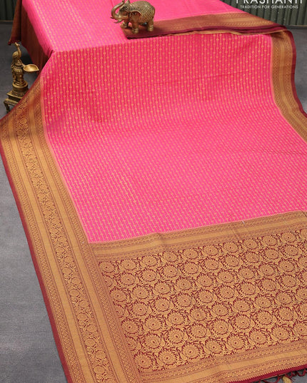 Banarasi semi crepe silk saree pink and maroon with allover zari weaves and zari woven border - {{ collection.title }} by Prashanti Sarees