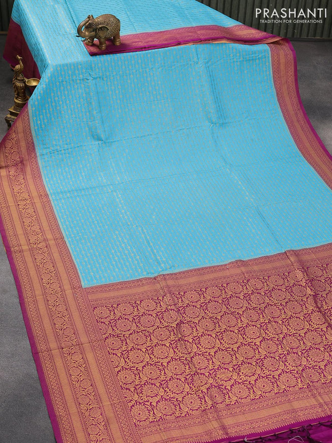 Banarasi semi crepe silk saree light blue and purple with allover zari weaves and zari woven border - {{ collection.title }} by Prashanti Sarees