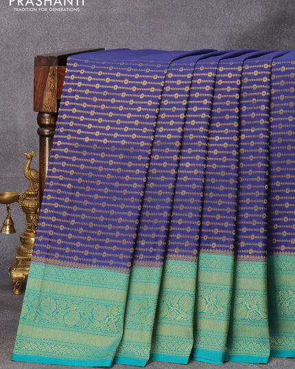 Banarasi semi crepe silk saree blue and teal green with allover zari weaves and zari woven border - {{ collection.title }} by Prashanti Sarees