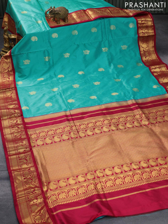 10 yards silk saree light blue and maroon with annam & paisley zari woven buttas and zari woven border without blouse - {{ collection.title }} by Prashanti Sarees