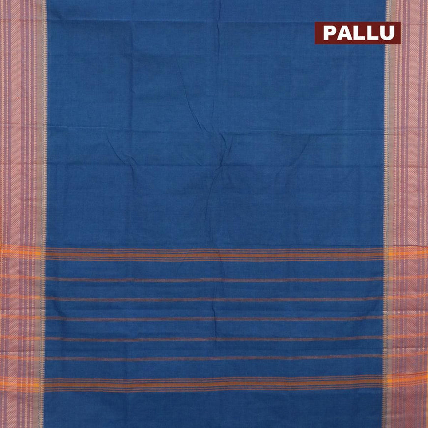 10 yards chettinad cotton saree cs blue and yellow shade with plain body and thread woven border & woven blouse - {{ collection.title }} by Prashanti Sarees