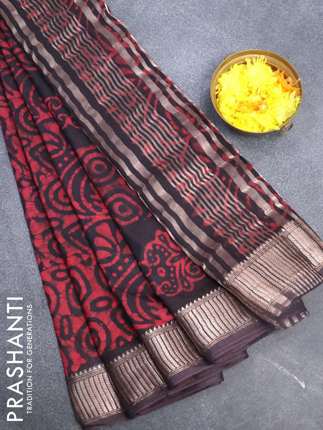 Binny Silk saree deep jamun shade and pink with allover batik prints and zari woven border - {{ collection.title }} by Prashanti Sarees