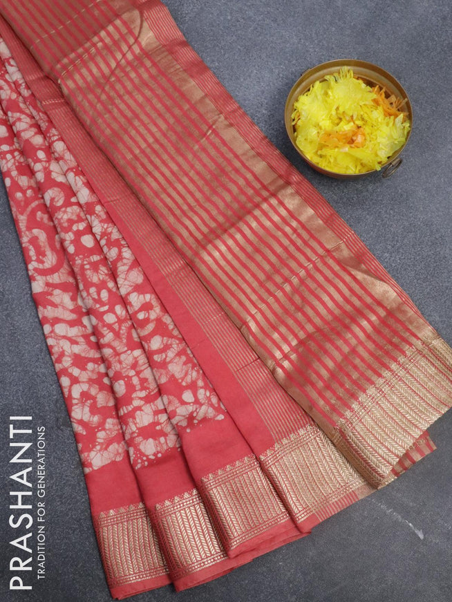 Binny Silk saree pink shade with allover batik prints and zari woven border - {{ collection.title }} by Prashanti Sarees