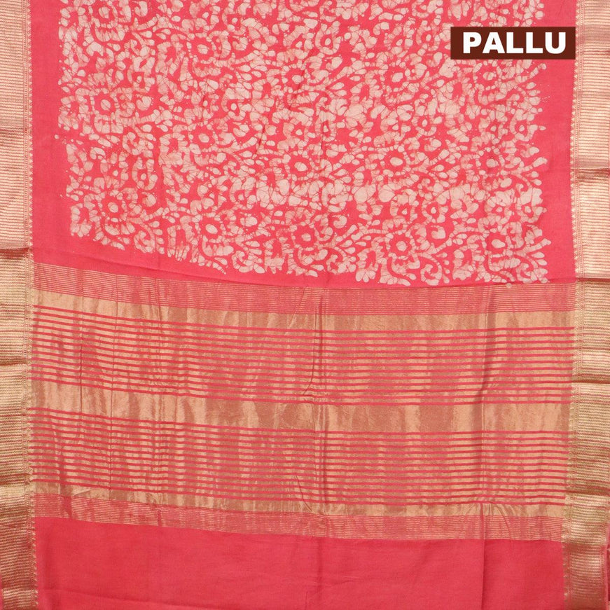 Binny Silk saree pink shade with allover batik prints and zari woven border - {{ collection.title }} by Prashanti Sarees