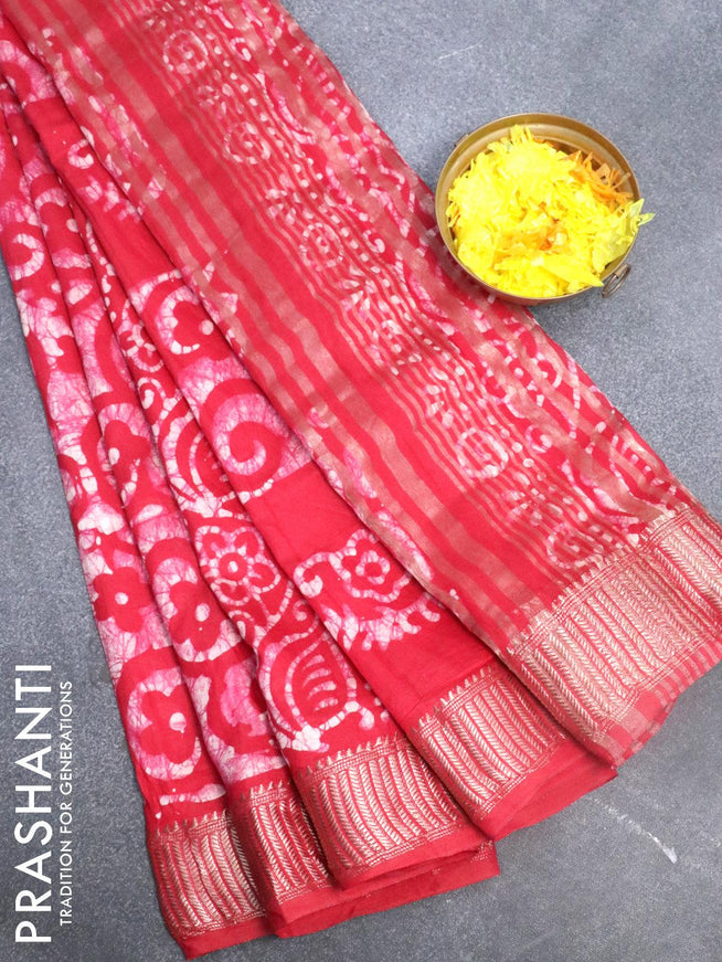 Binny Silk saree pink with allover batik prints and zari woven border - {{ collection.title }} by Prashanti Sarees