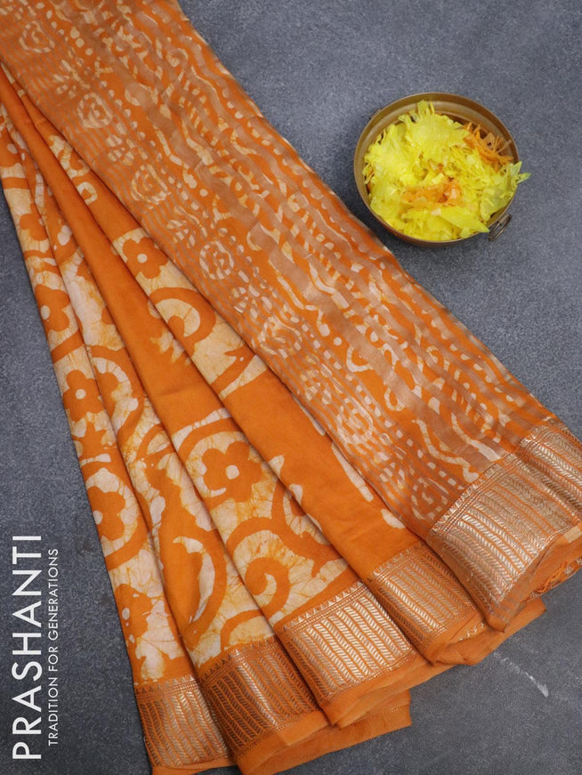 Binny Silk saree mango yellow with allover batik prints and zari woven border - {{ collection.title }} by Prashanti Sarees