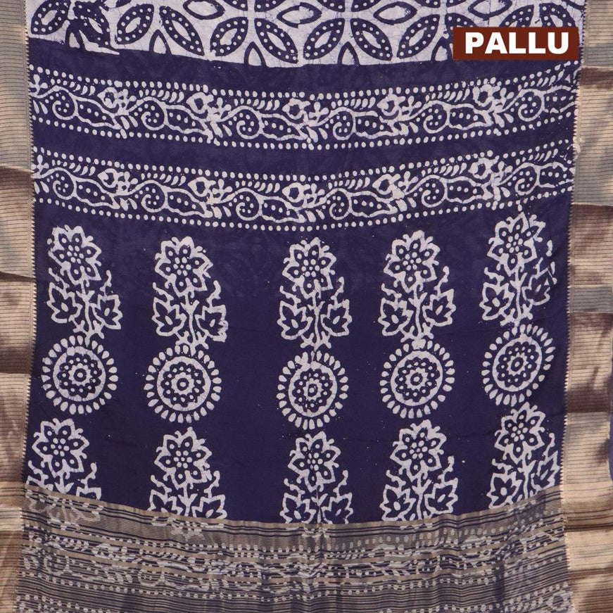 Binny Silk saree blue and off white with allover batik prints and zari woven border - {{ collection.title }} by Prashanti Sarees