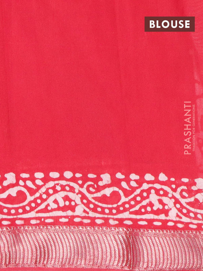 Binny Silk saree pink and off white with allover batik prints and zari woven border - {{ collection.title }} by Prashanti Sarees