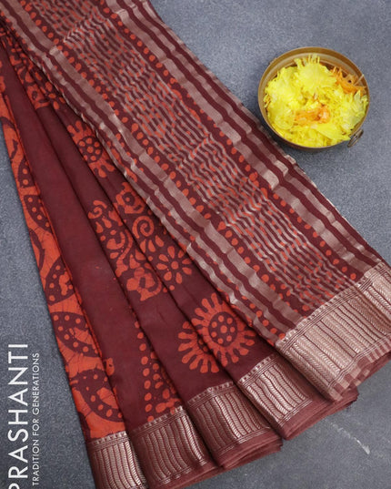Binny Silk saree deep maroon and orange with allover batik prints and zari woven border - {{ collection.title }} by Prashanti Sarees