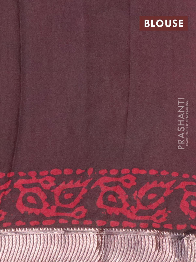 Binny Silk saree deep brown and maroon with allover batik prints and zari woven border - {{ collection.title }} by Prashanti Sarees