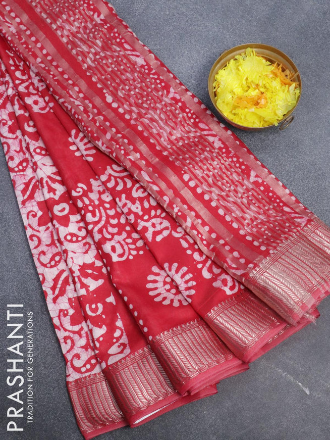 Binny Silk saree pink and off white with allover batik prints and zari woven border - {{ collection.title }} by Prashanti Sarees