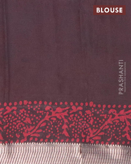 Binny Silk saree deep coffee brown and maroon with allover batik prints and zari woven border - {{ collection.title }} by Prashanti Sarees
