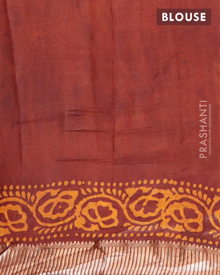 Binny Silk saree brown and mustard yellow with allover batik prints and zari woven border - {{ collection.title }} by Prashanti Sarees